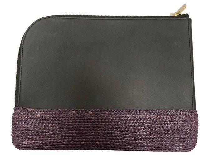 Autre Marque Clutch in pelle e rafia HELEN KAMINSKI Nero D'oro Porpora - vista 2