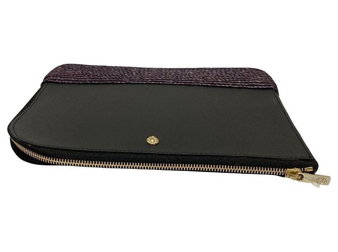 Autre Marque Clutch in pelle e rafia HELEN KAMINSKI Nero D'oro Porpora - vista 3