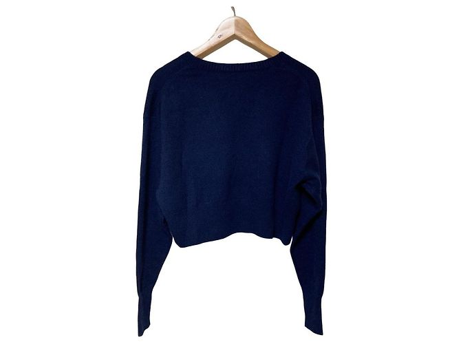 Chloé Chloe V-Ausschnitt Kaschmir Cropped Pullover Blau Marineblau - Ansicht 2