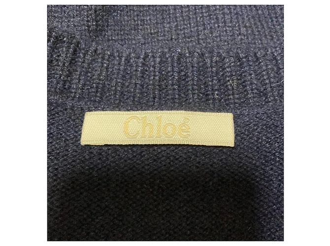 Chloé Chloe V-Ausschnitt Kaschmir Cropped Pullover Blau Marineblau - Ansicht 3