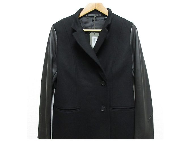 Abrigo All Saints SIDNEY LEA de lana, cashmere y cuero Negro - vista 4