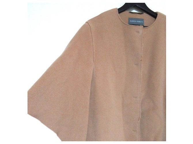 Autre Marque Abrigo poncho sin cuello de lana Alberta Ferretti Castaño Beige - vista 3