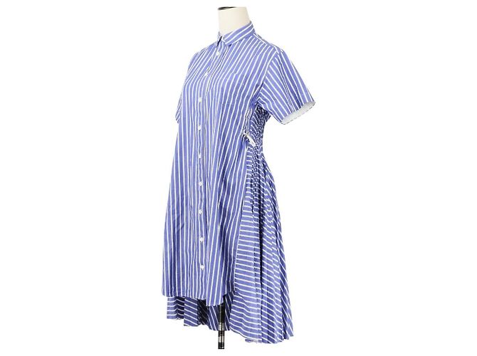 Vestido Sacai Back Open Cutoff Stripe Dress Azul - vista 2