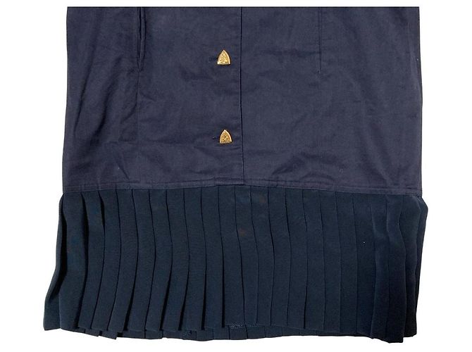 Autre Marque ALBEROBELLO Hemdenkleid aus Chiffon mit plissiertem Saum Blau Marineblau - Ansicht 3