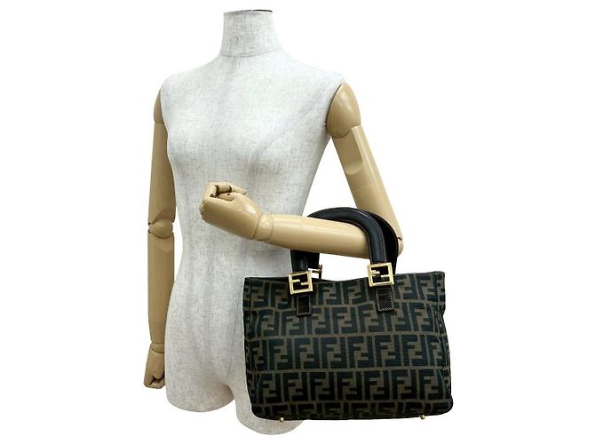 Bolsa Fendi Zucca Canvas Leather Marrom Preto - vista 2
