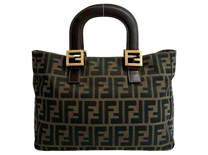 Bolsa Fendi Zucca Canvas Leather Marrom Preto - vista 3