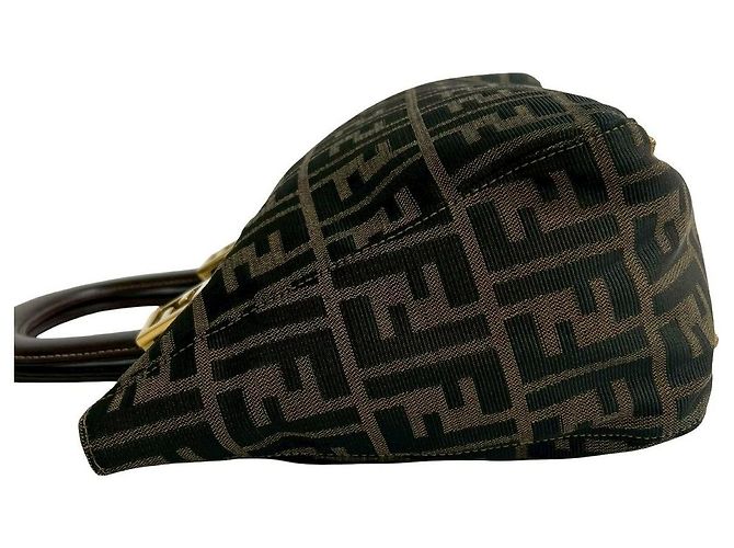 Bolsa Fendi Zucca Canvas Leather Marrom Preto - vista 5