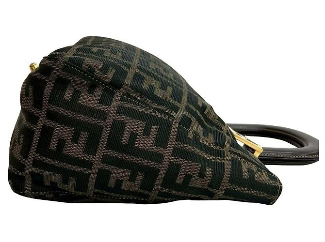 Bolsa Fendi Zucca Canvas Leather Marrom Preto - vista 6
