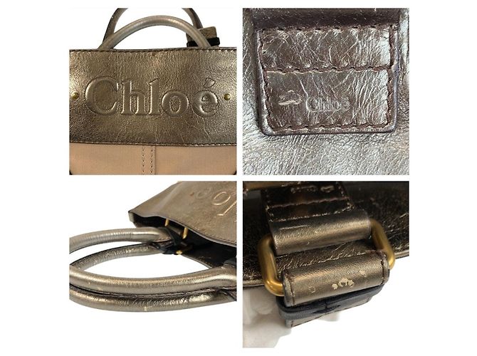 Chloé Borsa Tote Chloe in tela e pelle Beige Bronzo - vista 3