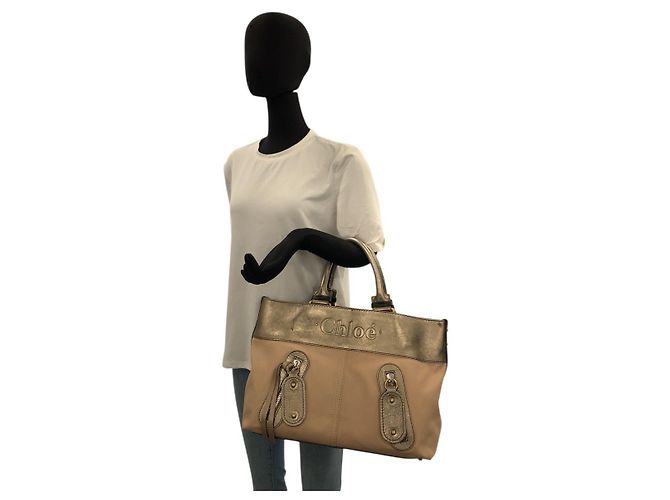 Chloé Borsa Tote Chloe in tela e pelle Beige Bronzo - vista 7