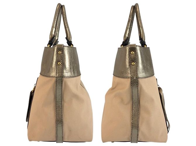 Chloé Borsa Tote Chloe in tela e pelle Beige Bronzo - vista 8