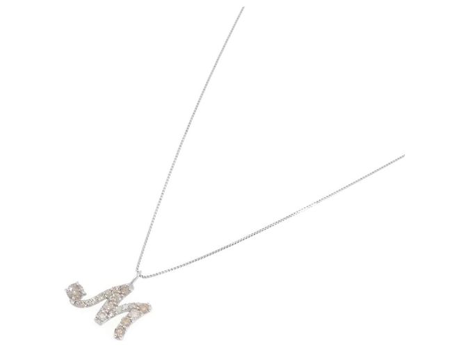 Autre Marque Platin-Diamant-Halskette mit Initial M Silber - Ansicht 2