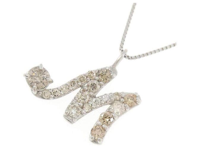 Autre Marque Platin-Diamant-Halskette mit Initial M Silber - Ansicht 3