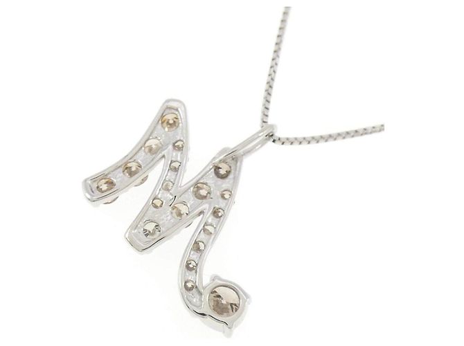 Autre Marque Platin-Diamant-Halskette mit Initial M Silber - Ansicht 4