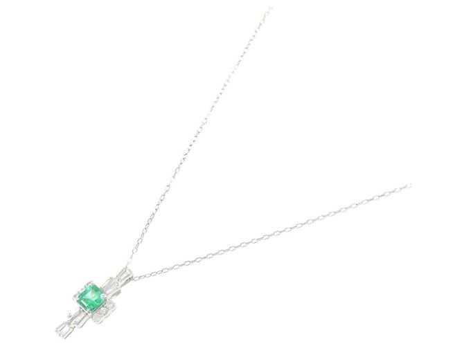 Autre Marque Platin-Halskette mit Smaragden und Diamanten Grün - Ansicht 2