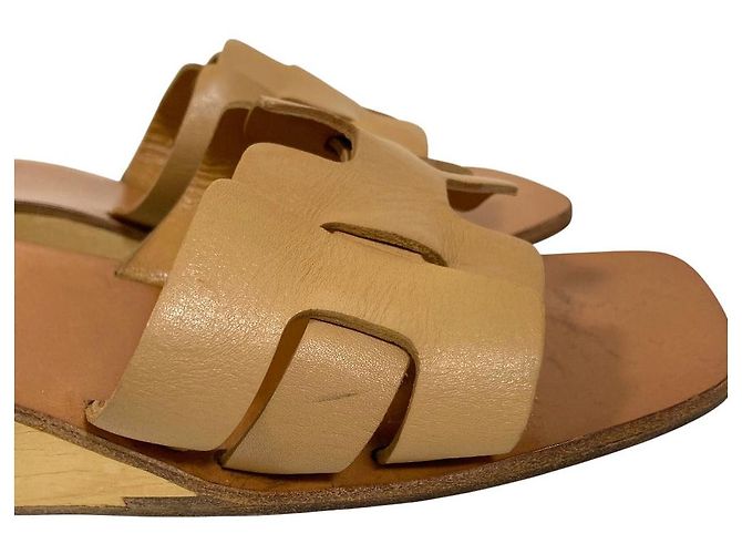 Hermès H-Motiv Keilabsatz-Sandalen aus Holz 36 Beige - Ansicht 11