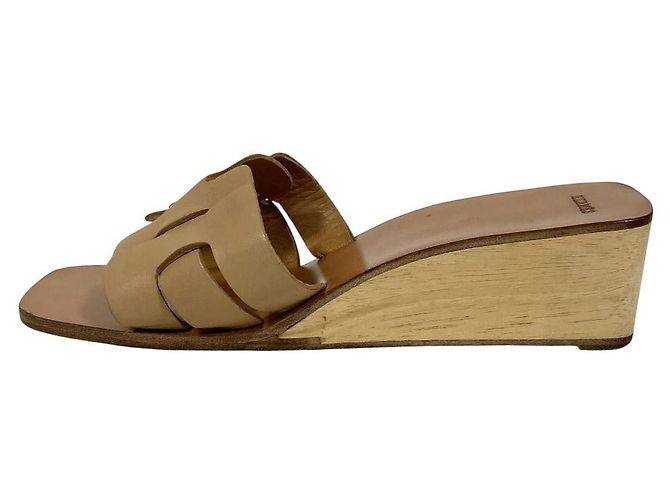 Hermès H-Motiv Keilabsatz-Sandalen aus Holz 36 Beige - Ansicht 2