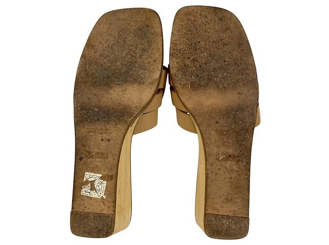 Hermès H-Motiv Keilabsatz-Sandalen aus Holz 36 Beige - Ansicht 5