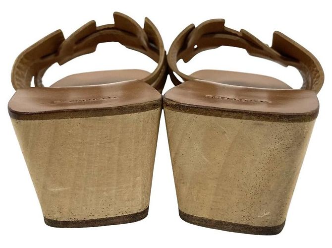 Hermès H-Motiv Keilabsatz-Sandalen aus Holz 36 Beige - Ansicht 6