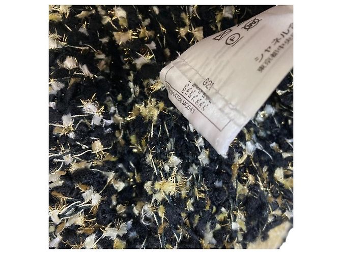 Chanel Icon Button Tweed Strickkleid Schwarz Weiß Beige Golden - Ansicht 12