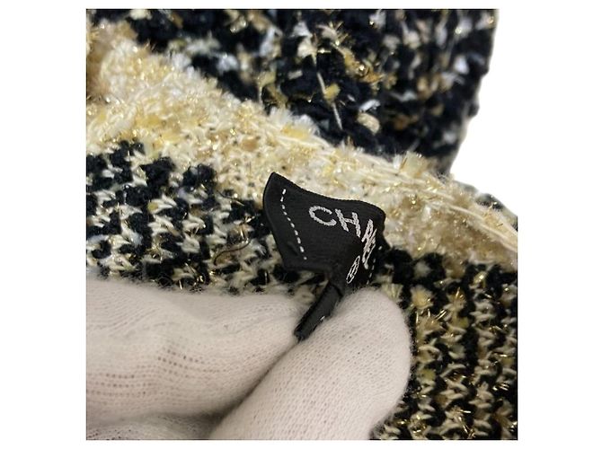 Chanel Icon Button Tweed Strickkleid Schwarz Weiß Beige Golden - Ansicht 13