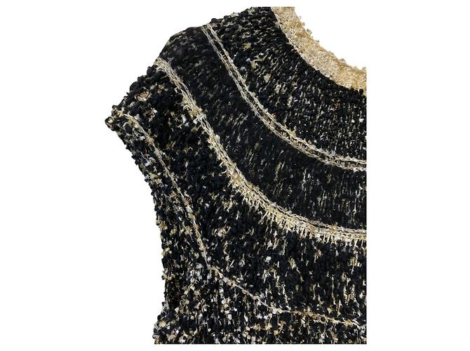 Chanel Icon Button Tweed Strickkleid Schwarz Weiß Beige Golden - Ansicht 4