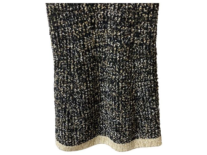Chanel Icon Button Tweed Strickkleid Schwarz Weiß Beige Golden - Ansicht 7