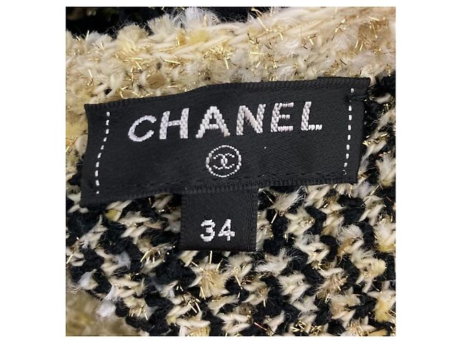Chanel Icon Button Tweed Strickkleid Schwarz Weiß Beige Golden - Ansicht 8