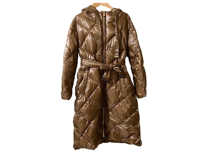 Max Mara THE CUBE Casaco longo de penas com capuz em nylon Marrom - vista 3