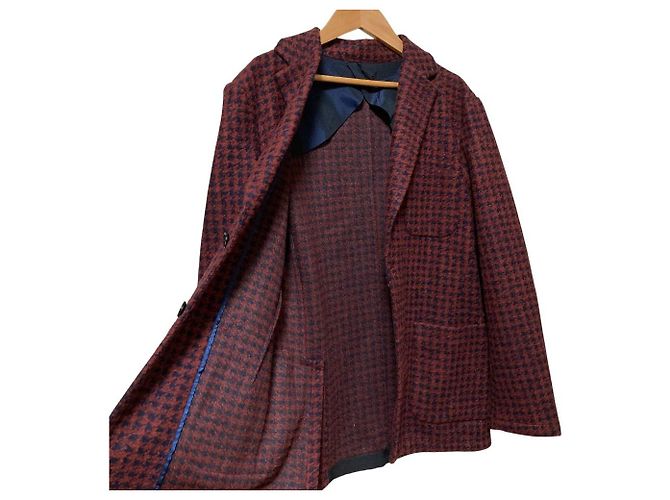 Autre Marque Veste ajustée en laine pied-de-poule ESTNATION Rouge Bleu Marine - vue 3