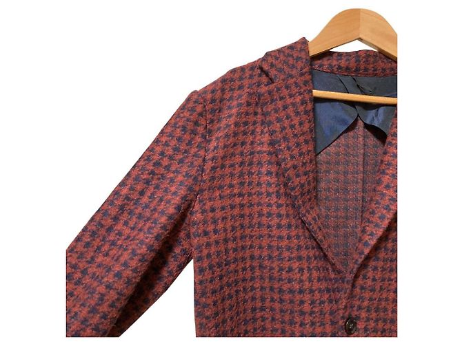 Autre Marque Veste ajustée en laine pied-de-poule ESTNATION Rouge Bleu Marine - vue 4