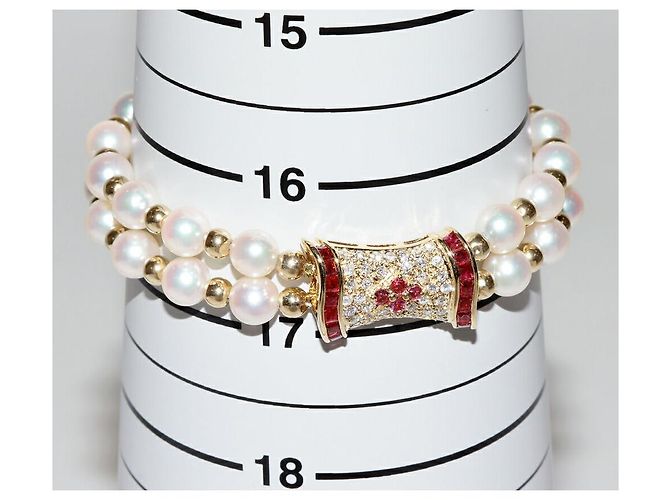 Autre Marque Bracciale in perle Akoya, rubini e diamanti Au750 D'oro - vista 2