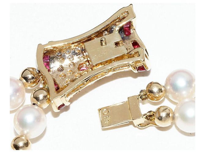 Autre Marque Bracciale in perle Akoya, rubini e diamanti Au750 D'oro - vista 4