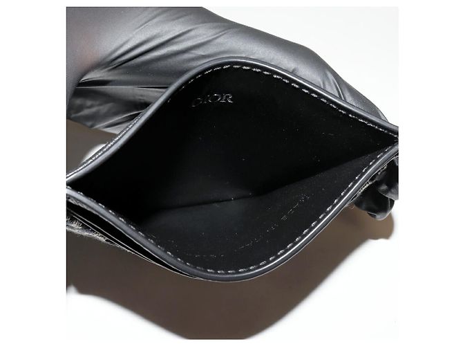 Tarjetero Dior Saddle de jacquard Dior Oblique y piel de becerro granulada Negro Beige Azul marino - vista 3