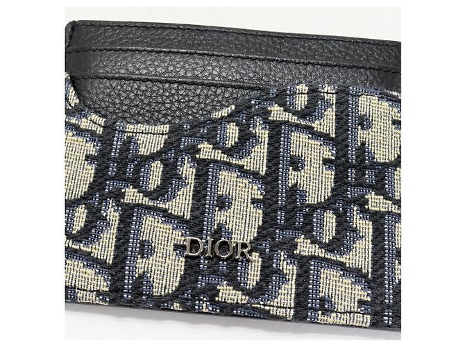 Tarjetero Dior Saddle de jacquard Dior Oblique y piel de becerro granulada Negro Beige Azul marino - vista 4