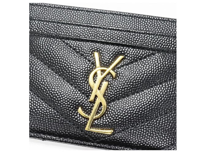 Yves Saint Laurent Saint Laurent Paris Monogram Embossed Calf Leather Card Case Black - view 4
