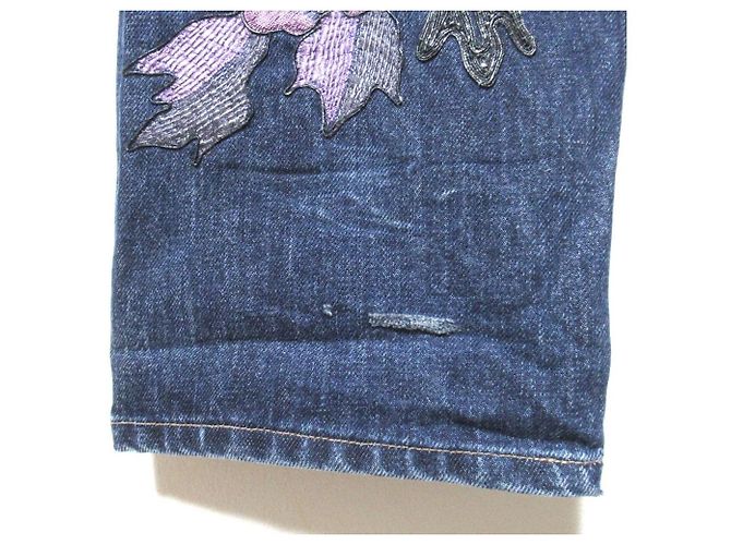 Pantalones de denim Gucci con bordados florales Azul - vista 10