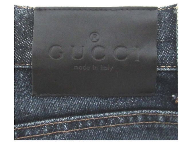 Pantalones de denim Gucci con bordados florales Azul - vista 12