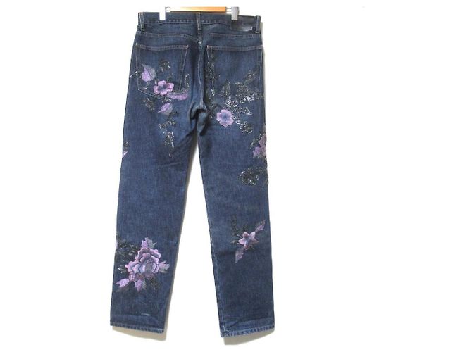 Pantalones de denim Gucci con bordados florales Azul - vista 2