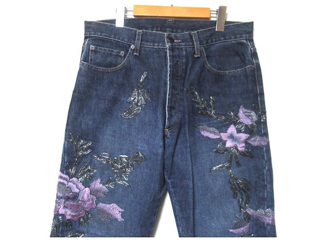 Pantalones de denim Gucci con bordados florales Azul - vista 3
