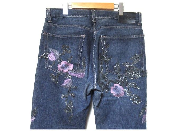 Pantalones de denim Gucci con bordados florales Azul - vista 4