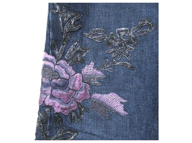 Pantalones de denim Gucci con bordados florales Azul - vista 6