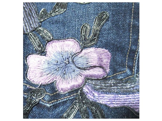 Pantalones de denim Gucci con bordados florales Azul - vista 7