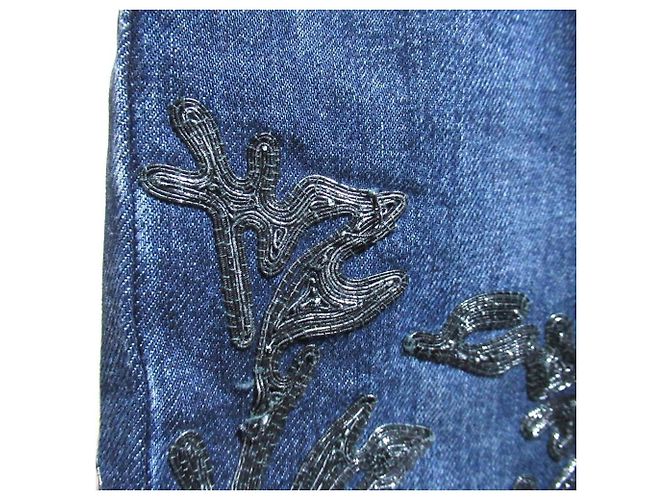 Pantalones de denim Gucci con bordados florales Azul - vista 8