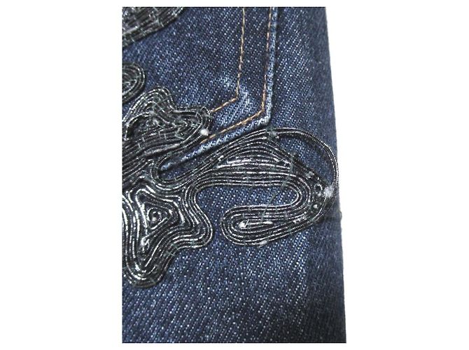 Pantalones de denim Gucci con bordados florales Azul - vista 9