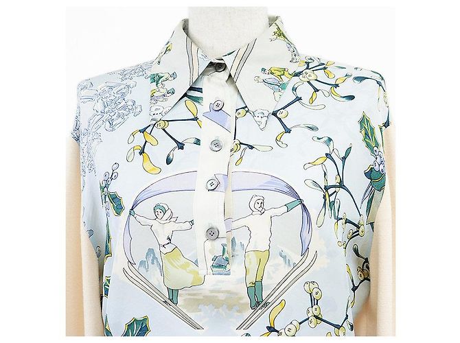 Hermès Pullover in seta e lana Hermes NEIGE D'ANTAN Blu - vista 2