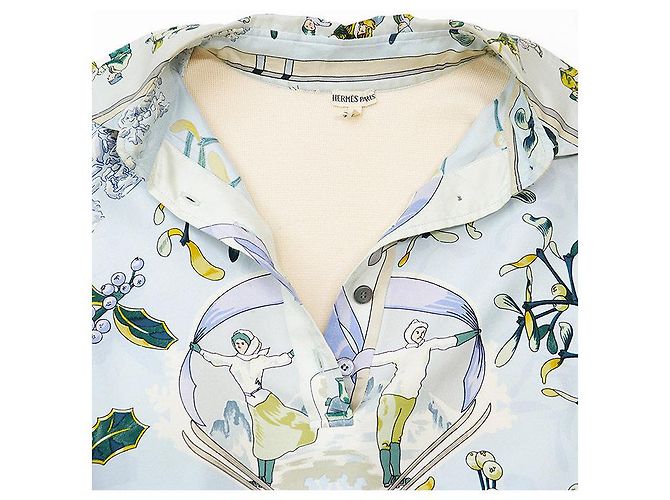 Hermès Pullover in seta e lana Hermes NEIGE D'ANTAN Blu - vista 7