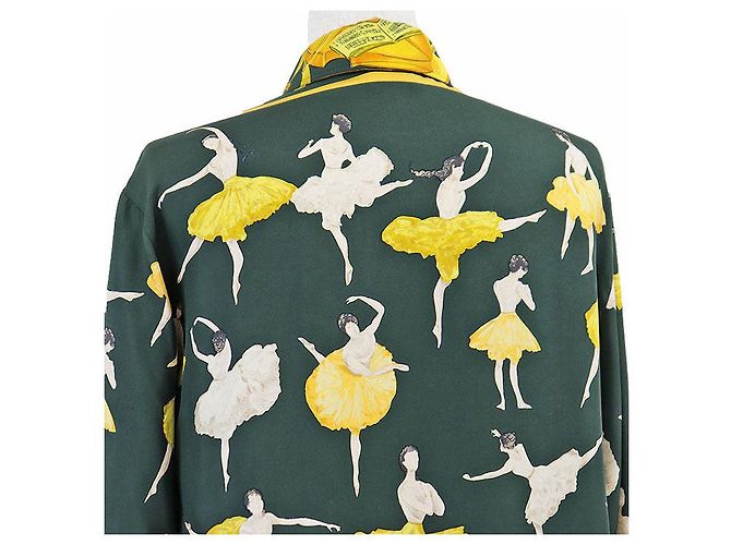 Hermès Hermes La Danse Ballerina Silk Shirt38 Green Yellow - view 12