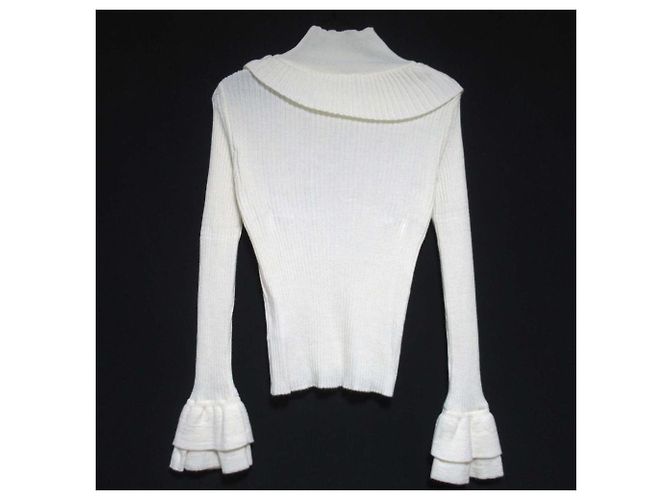Autre Marque cygne Strickpullover mit Stehkragen und Rüschen Weiß Aus weiß - Ansicht 2
