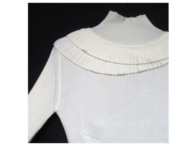 Autre Marque cygne Strickpullover mit Stehkragen und Rüschen Weiß Aus weiß - Ansicht 3